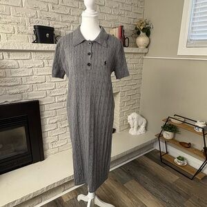 Polo Ralph Lauren Grey Cable-Knit Cotton Midi or Maxi Dress Size M/L